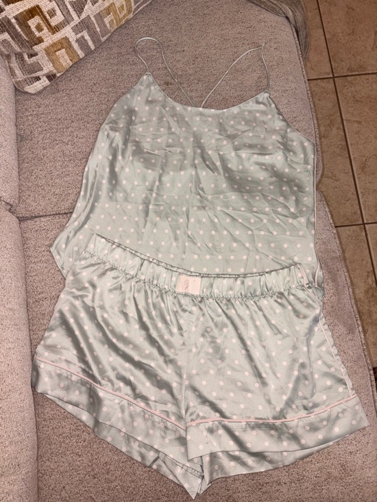 Victoria's Secret Other - Victoria's Secret Mint & White Polka Dot Satin Cami and Short Set
